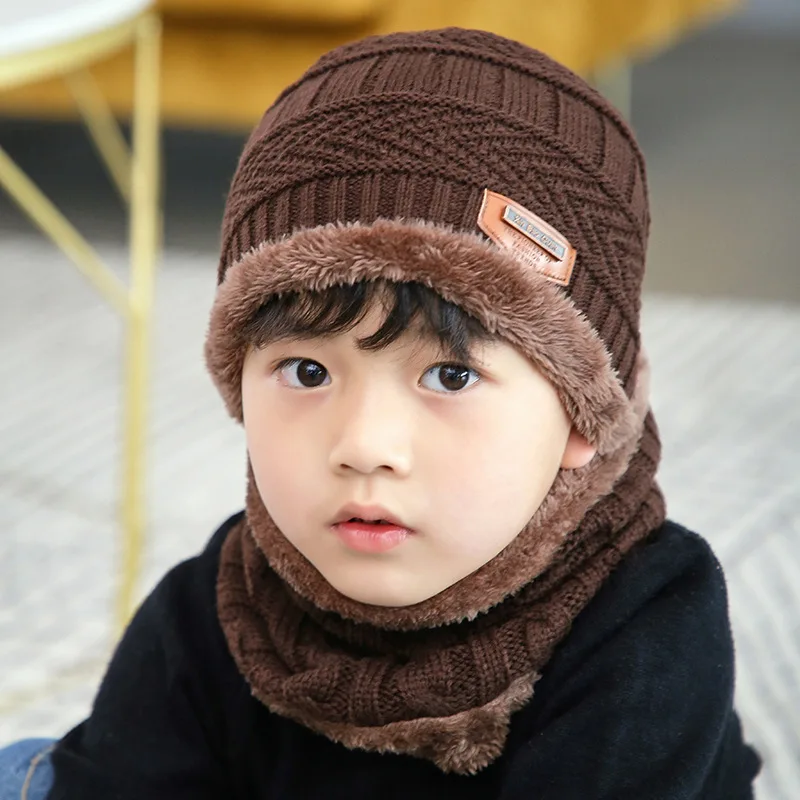 2Pcs Hat Scarf Sets Baby Hat  Children Cap Warm Winter Hats for Kids Boys Girls Knitted Warmer Beanie Caps Bonnet Ski Balaclava