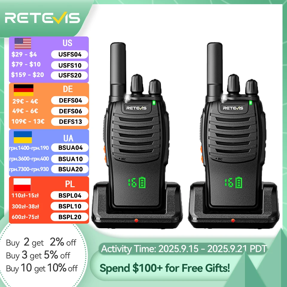 

Retevis H777H Walkie Talkie Hidden Display Two-way Radio 1/2 PCS Walkie-talkie PMR/FRS Communication Radio Portable for Camping