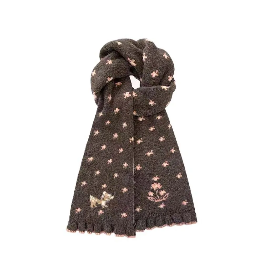 Double Sided Deer Knitted Scarf Thickened Yarn Skin-friendly Texture Reversible Warm Neckerchief Luxury Quality Elegant Pattern