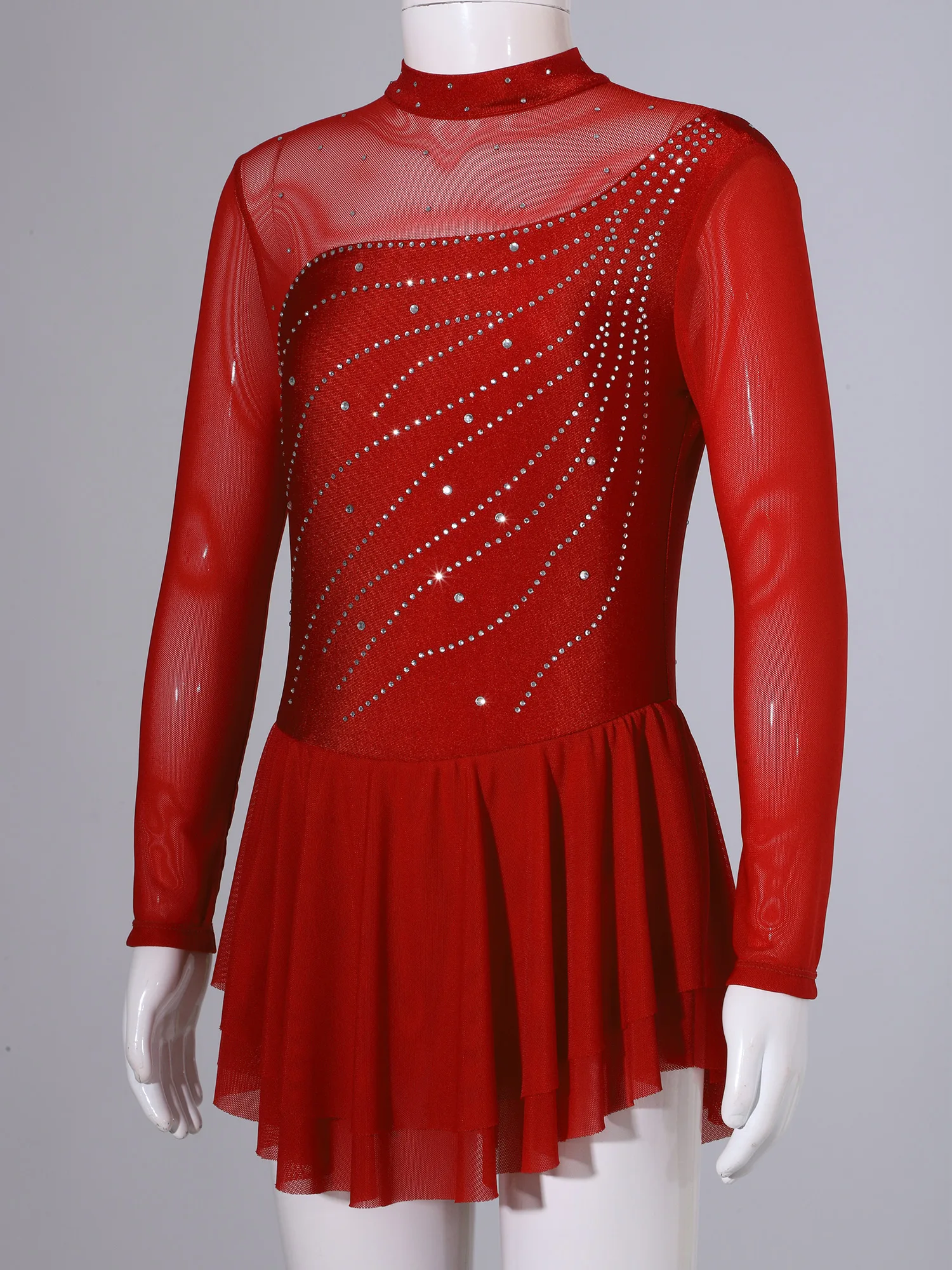 Children Figure Skating Dress Shiny Chiffon Ballet Dance Dress Performance Exercise Gymnastics Leotard Ice Skating Costumes