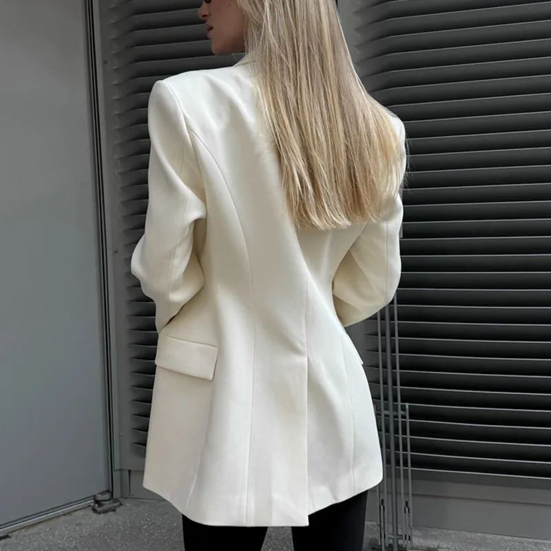 LEOSOXS Jesień 2025 Dopasowane Eleganckie Damskie Marynarki Formalne Długi Rękaw Eleganckie Blejzery Dekolt V Płaszcz Biurowy Damski Średniej Długości Płaszcze Garniturowe