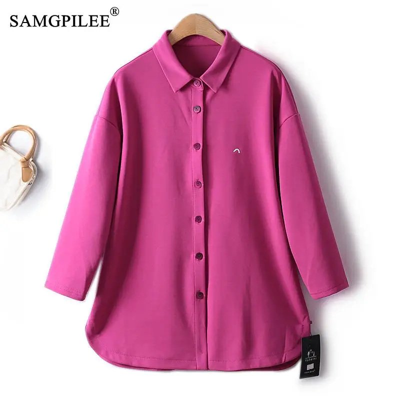 

Fashion Shirts And Blouses Spring Autumn New Simple Stitching Women's Cardigan Tops 2023 Space Cotton Solid Female Clothing 4XL