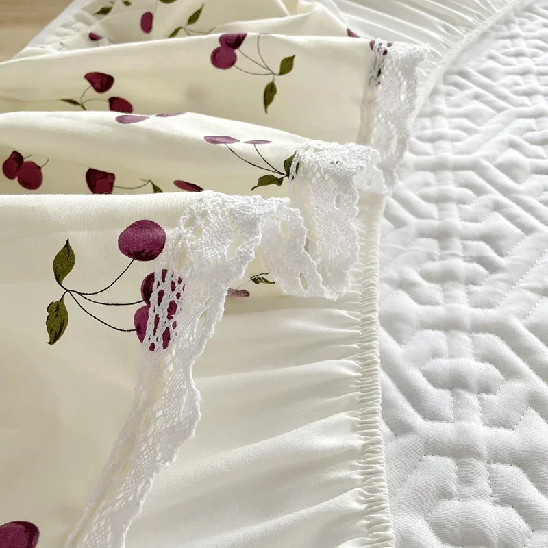 Couvre-lit en coton avec pince, couvre-matelas en dentelle, couvre-lit épais, jupe de lit, style floral, chambre de filles, reine