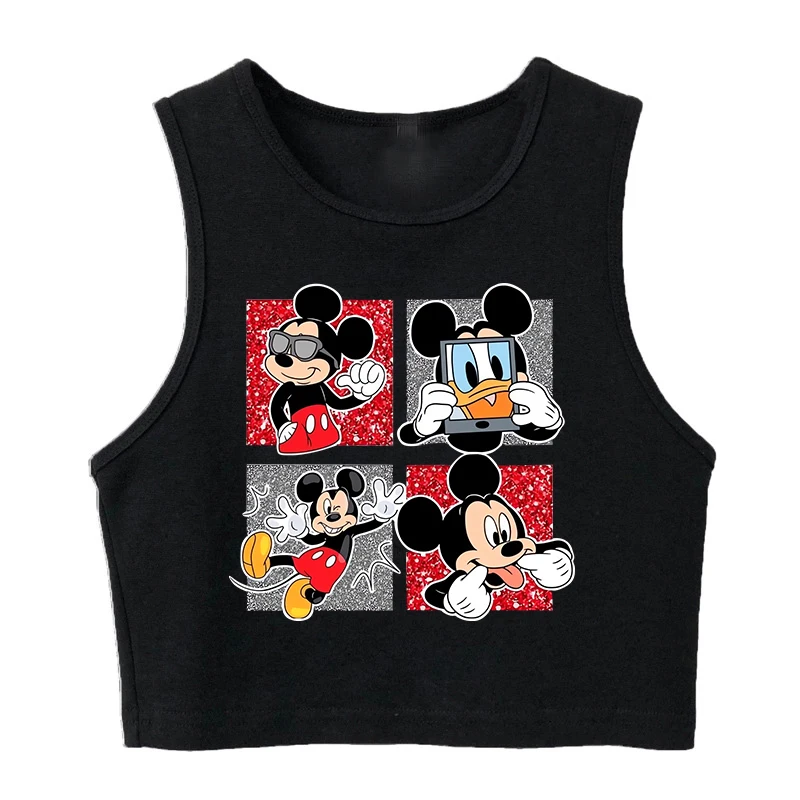 Fashion Mickey Minnie Mouse Crop Top T-shirt Women Vest Tank Top Fashion T Shirt Female Clothes Kawaii Disney Cropped Tshirt