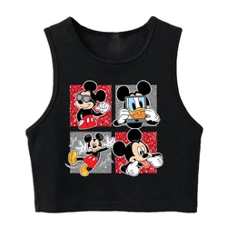 Fashion Mickey Minnie Mouse Crop Top T-shirt Women Vest Tank Top Fashion T Shirt Female Clothes Kawaii Disney Cropped Tshirt