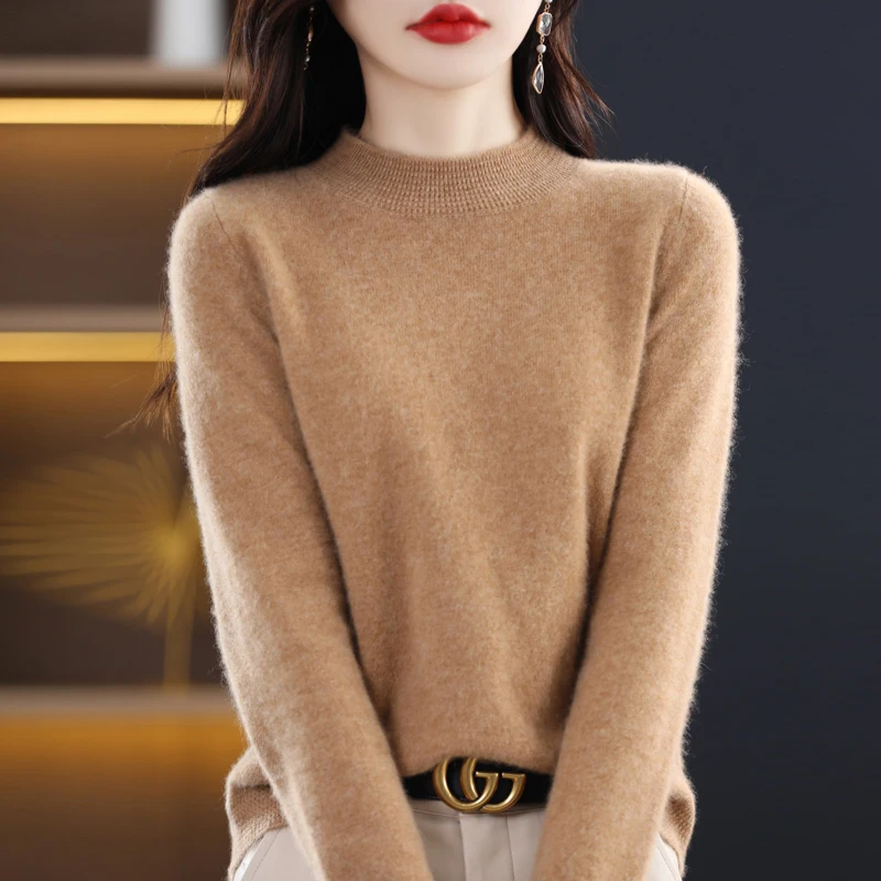 100% Pure Wool Spiral Half Neck Autumn And Winter Pullover Sweater, New Cashmere Sweater For Women, Casual Knitted Top For Women