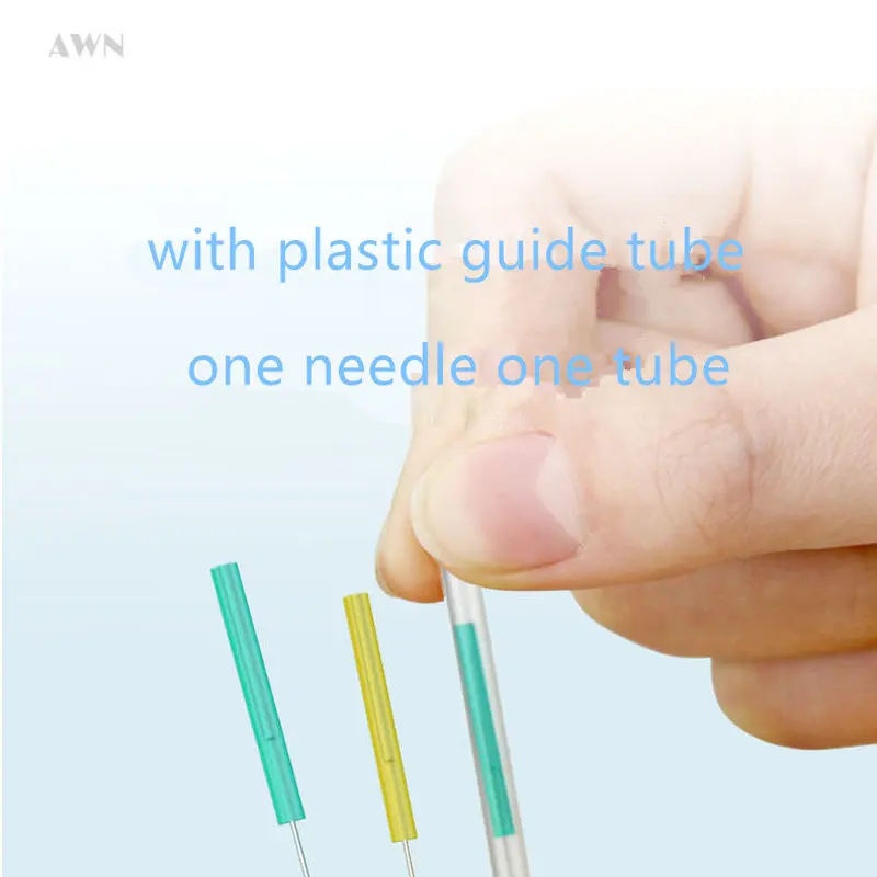 Sharp/Fine Acupuncture Needle with guide tube Colrors Plastic Handle Body face Beauty filiform needle Micro needle Small 0.14*7