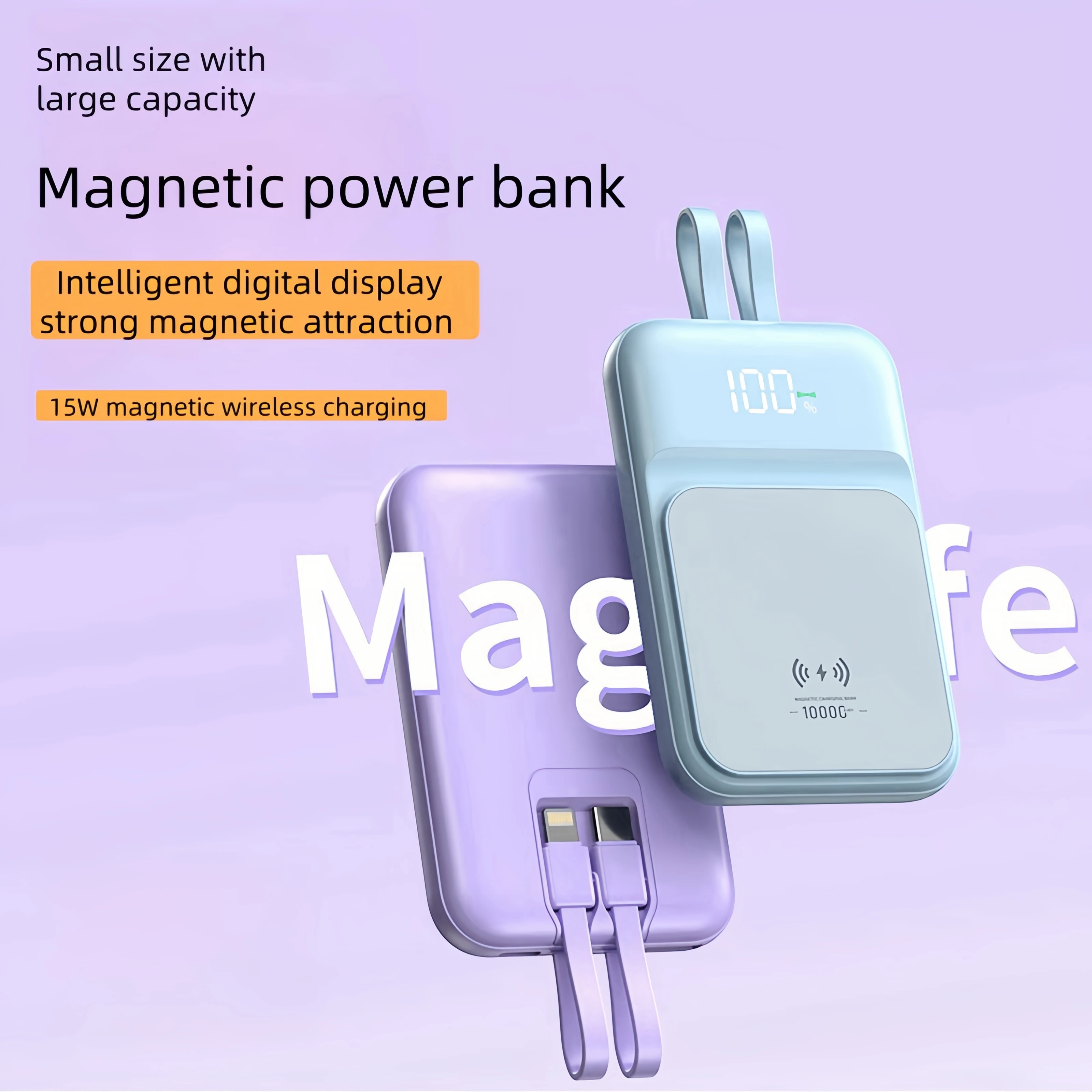 New for 2025 powerbank 10000mAH magnetic power bank Spare Portable Battery life stylish appearance wireless 15W fast charging