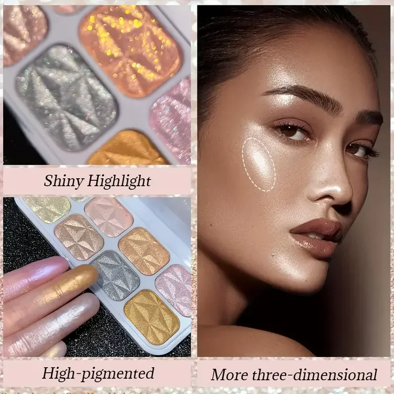 8 Colors  Glitter Highlighter Palette Eyeshadow Powder,Waterproof Contouring Powder for Eyes,Face and Body Stage Makeup