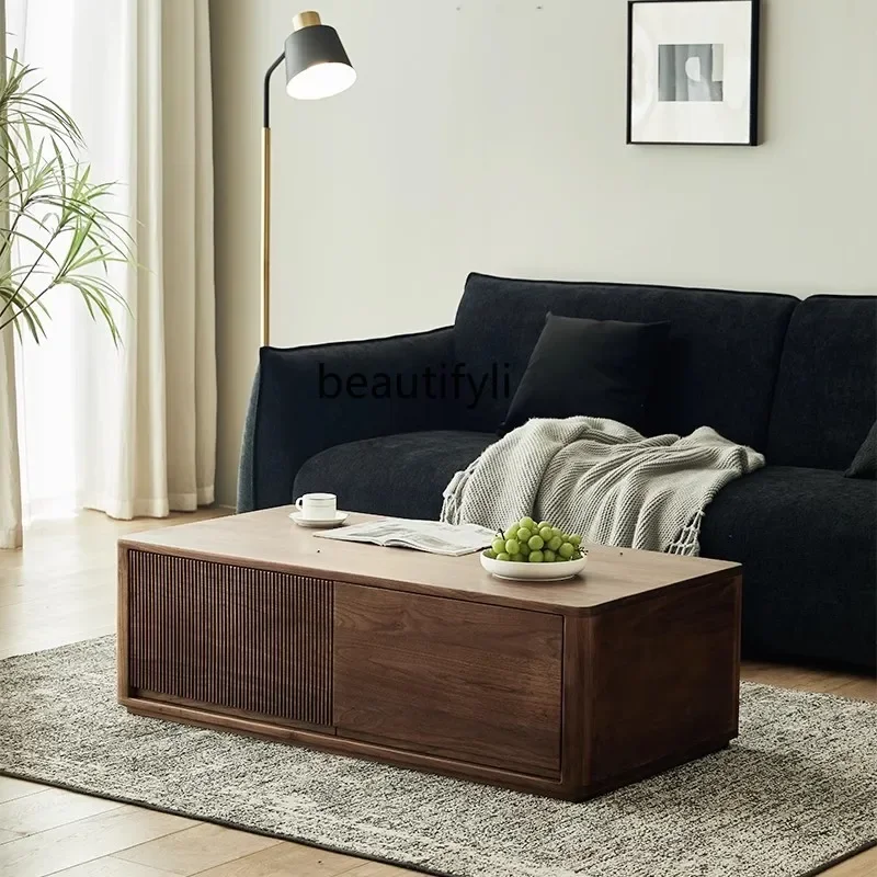 M178 North American black walnut coffee table solid wood double-sided rectangular TV cabinet combination living room low table