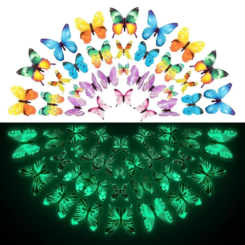 24/12Pcs Luminous Butterfly Wall Stickers Glow In The Dark 3D Fridge Decals Wallpaper For Living Room Home Wedding Party Decors