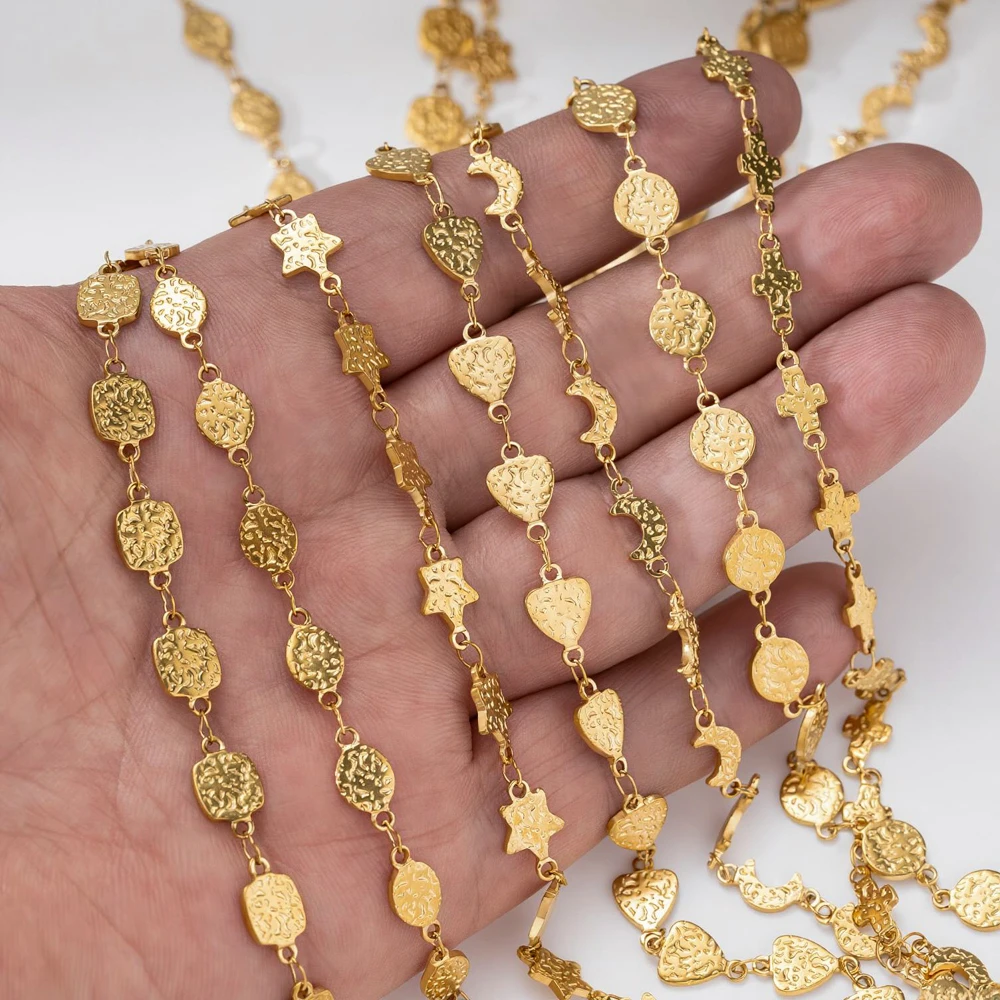 1m Edelstahl-Handgefertigte Kette mit Geprägten Stern-, Mond- und Herzformen für Schmuckherstellung, DIY-Halsketten und -Armbänder, Großhandel – Detail 3