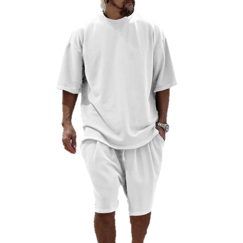 2026 Popular Summer Suit Men's Solid Color Round Neck T-shirt Short-sleeved Shorts Loose Sportswear Suit