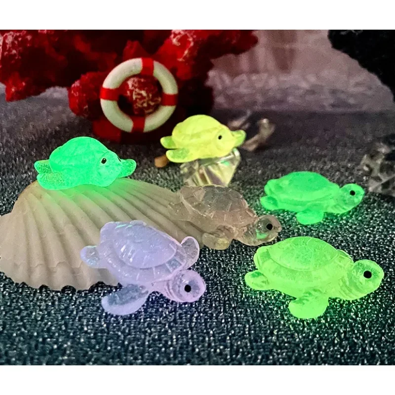 10pcs Mini Fluorescent Turtles Ornament Miniature Figure Tiny Turtle Resin Handicraft Micro Landscape Dollhouse Decoration