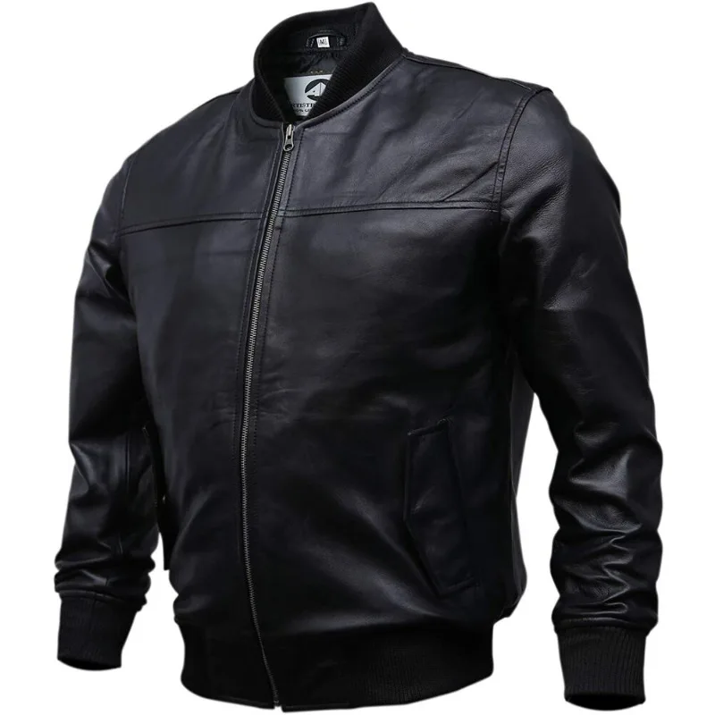 Men's Cool Black 100% Authentic Lambskin Leather Jacket Rider Soft Bomber Winter