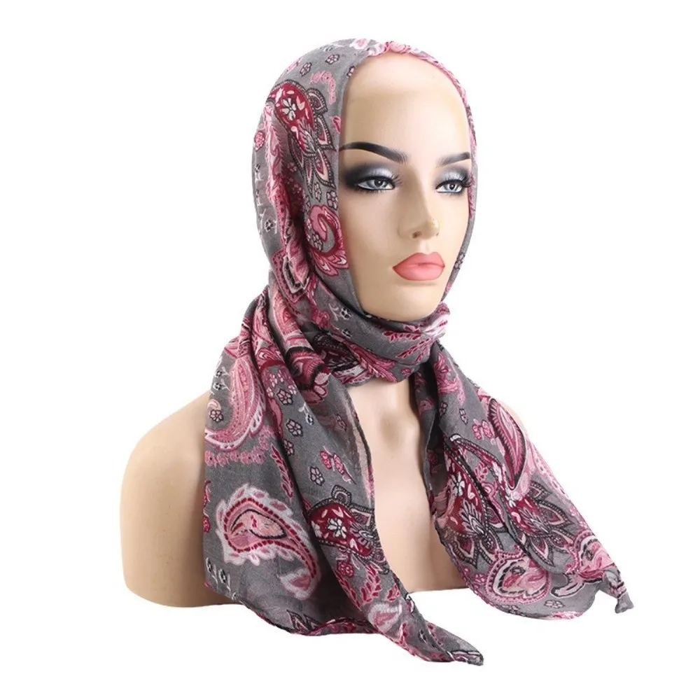 

Bali Style Voile Paisley Headscarf Cashew Flower Print Soft Elastic Turban Hat Breathable Hijab Bonnet Beach Wear