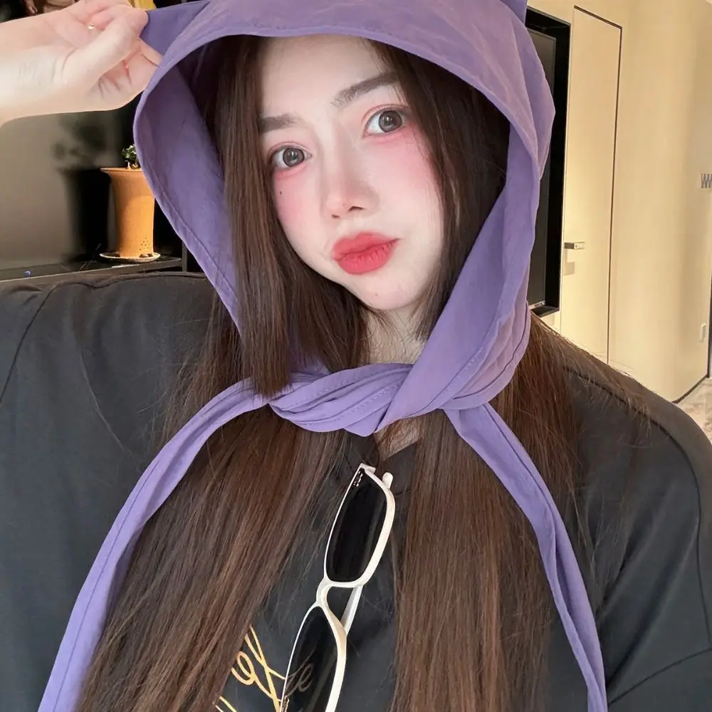 لطيف الكورية نمط الشيطان الصغير القرن الحجاب بلون التجفيف السريع حزام قبعة قبعة واقية من الشمس قبعة قبعة صغيرة قبعة فتاة