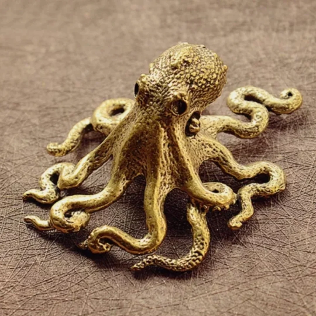 colletion Brass Octopus Figurines Small Statue Ornaments Animal Figurines Gift