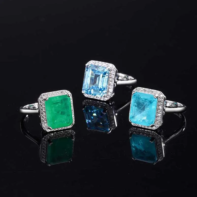 S925 all body silver fashionable and minimalist color treasure rectangular ring main stone 10 * 12 jewelry