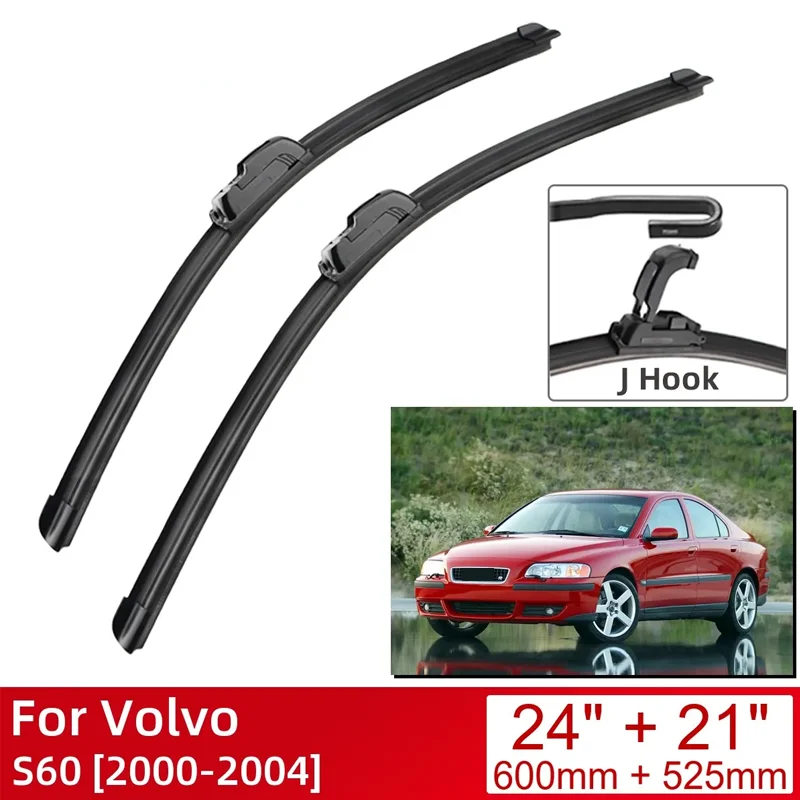 For Volvo S60 2000-2004 24"+21" Car Accessories Front Windscreen Wiper Blade Brushes Wipers U Type J Hooks 2004 2003 2002 2001
