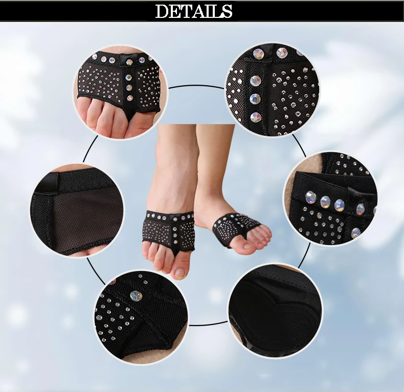 인조 다이아몬드 장식 힐 프로텍터 전문 발레 댄스 양말 1쌍 벨리댄스 풋 스트랩 발가락 패드 벨리댄스 액세서리