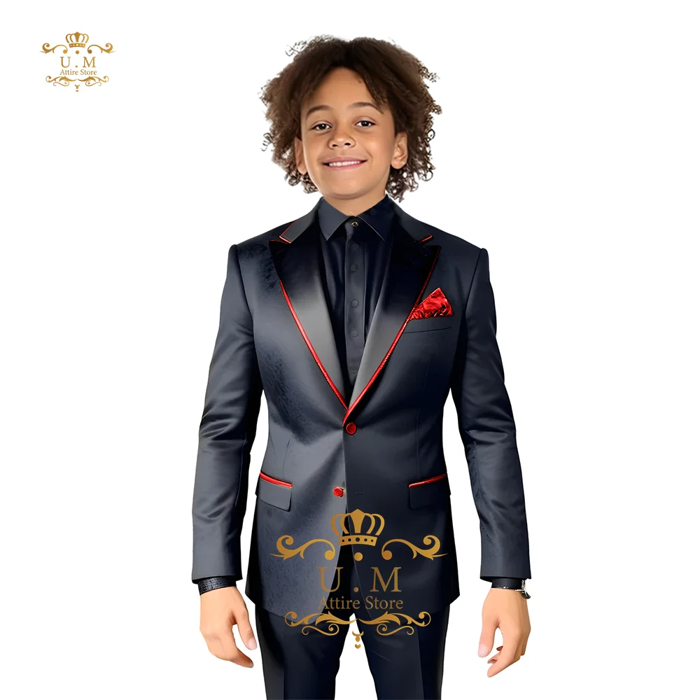 Luxury Boys' Suit 2-Piece Black Texture With Gold Accent Satin Attire for Wedding Party Elegant Formal Fashion Bespoke For Kids