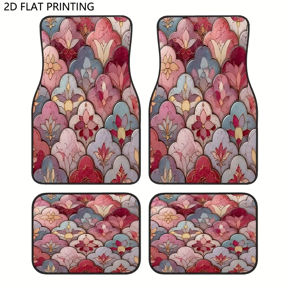 4pcs, Elegant Floral Pattern Car Floor Mats, Durable, NonSlip, Easy To Clean, Easy To Install, Suitable For Sedan, SUV, Truck, P