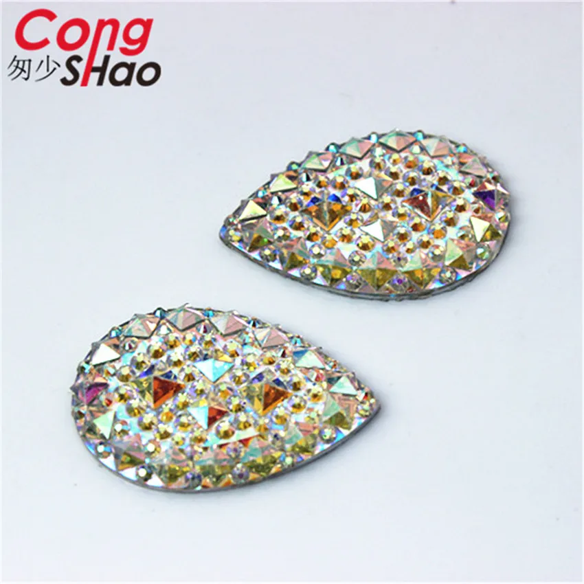 Cong Shao 50pcs 20*30mm AB Drop Shape Resin Rhinestones Flatback Crystal Stones Wedding Costume  Jewelry Accessories CS520