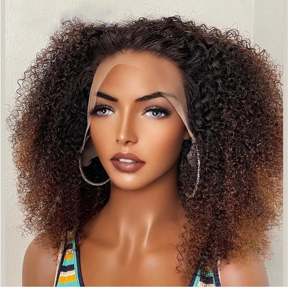 

Soft 26“Long 180%Density Glueless Ombre Honey Blonde Brown Kinky Curly Preplucked Lace Front Wig With BabyHair Daily Cosplay