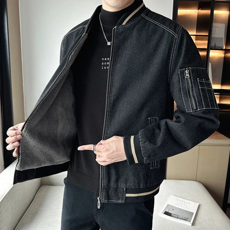 

High Quality Men's Plush Liner Denim Jackets 2025 Autumn Winter Youth Fleece Warm Jeans Street Wear Cotton Thicken Coat Clothing