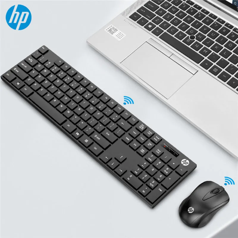 HP T6L04AA Conjunto de teclado y ratón inalámbricos con adaptador para computadora de escritorio y portátil, oficina de negocios, ratón láser,