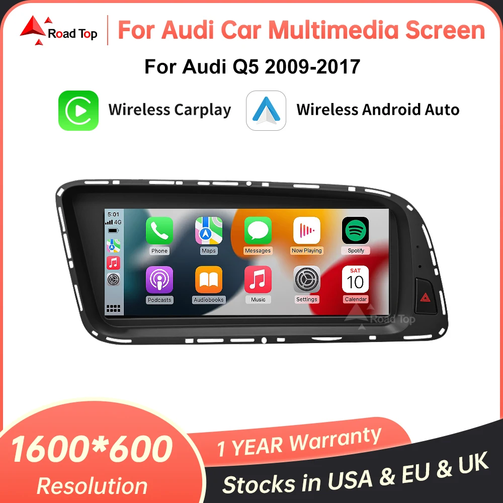 RoadTop 8.8 Inch Linux Screen Wireless CarPlay Multimedia Display Android Auto For Audi Q5 2009-2017 Airplay Miracast Functions