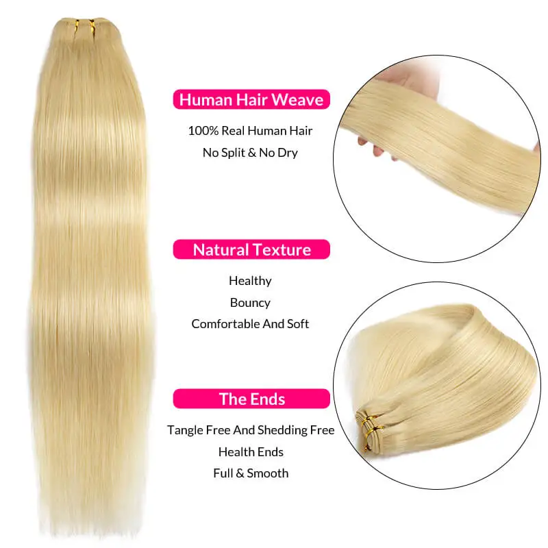 Straight Human Hair Weft Bundles 12-24Inch Blonde Remy Natural Human Hair Extension Sew In Hair Weaves 100g/pcs Free Shipping