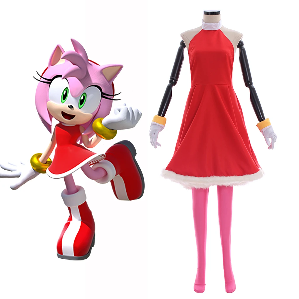 Amy Rose Cosplay Costume Rosy The Rascal Cosplay Red Dress Suit Women Game Cosplay Outfit Halloween Party Role Play Dress