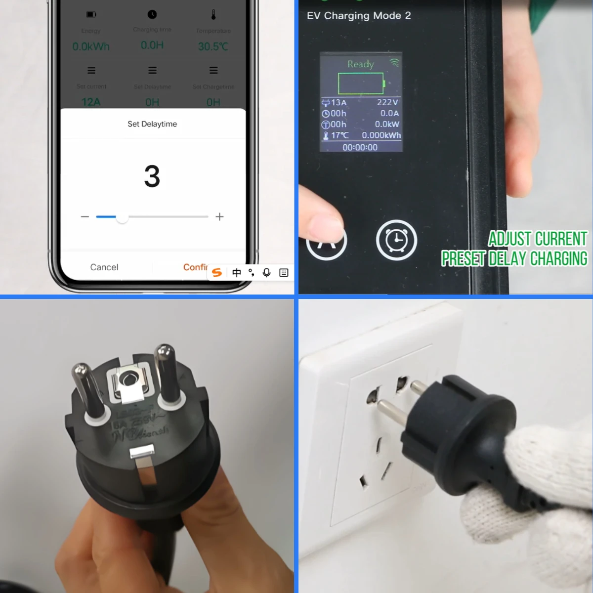 شاحن سيارات كهربائية 3.6KW 16A 1 المرحلة المحمولة Type2 التوصيل صندوق شحن سريع 3.5 متر كابل ضبط الحالي لمحطة شحن السيارات الكهربائية #6