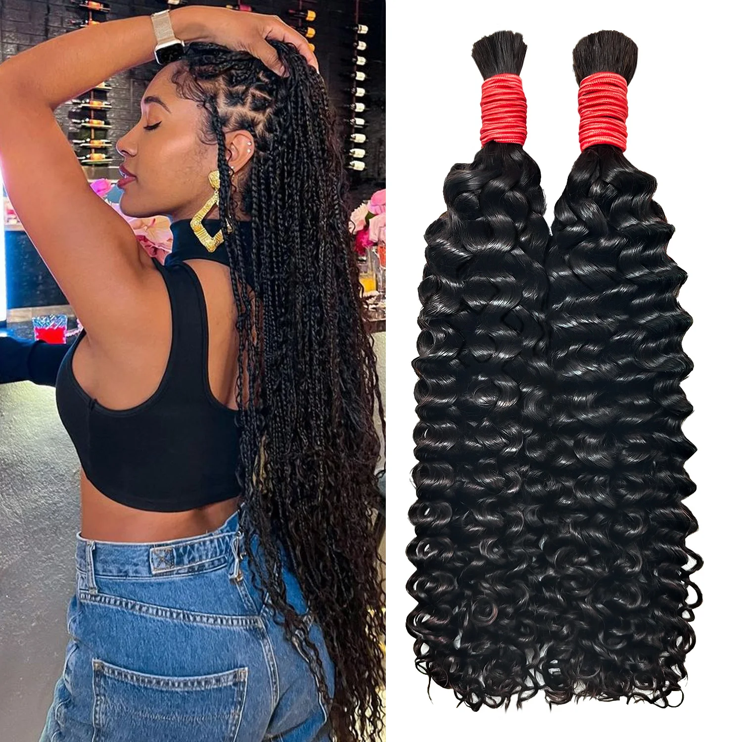 100% Human Virgin Curly Hair Bulk Extensions for Boho Braids No Weft No Tangle Braiding Hair for Extensions