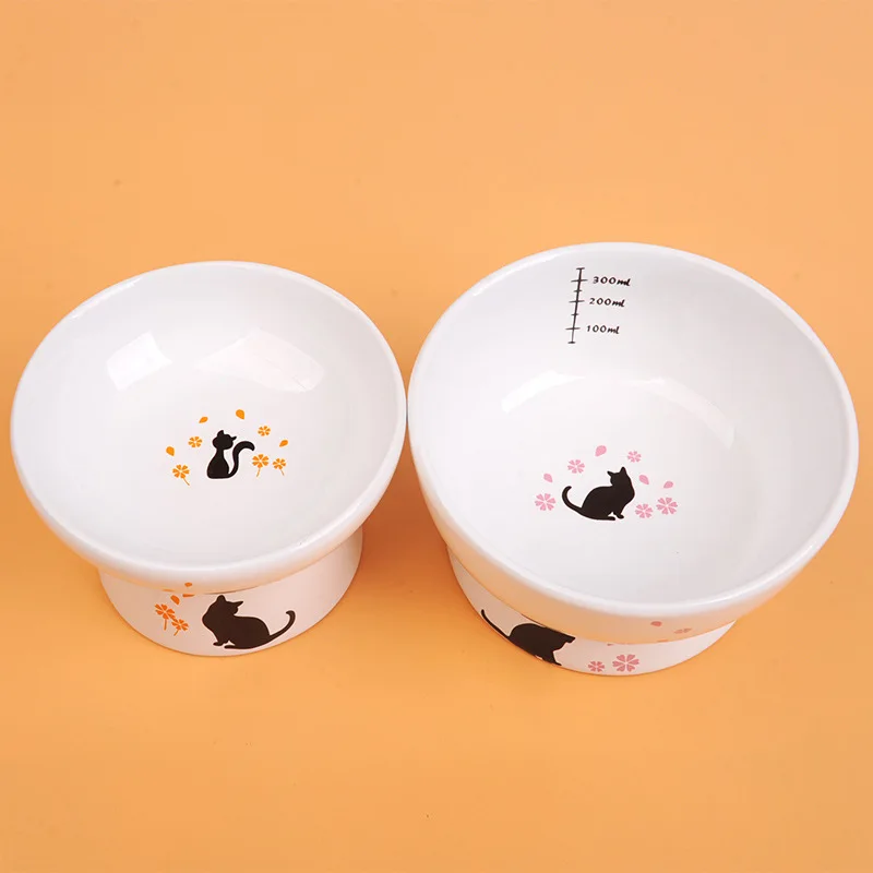 Japanese Style Ceramic Cat Bowl Drinking Feeders Bowl Neck Protection