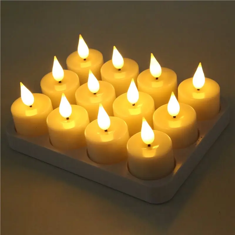 Rechargeable LED Flameless Tea Light Candles 12 Pack Battery Powered Votive Tea Lights Flickering