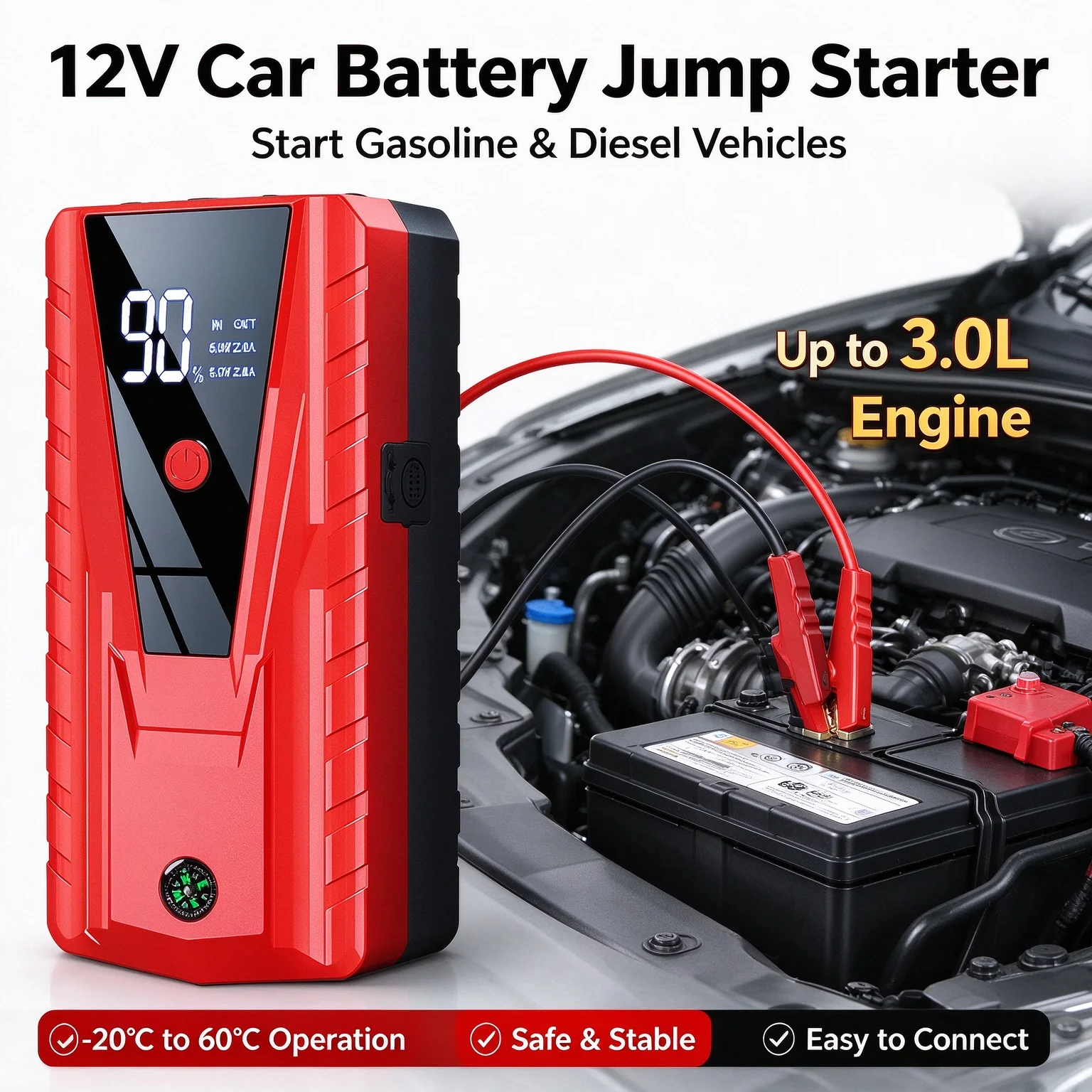 3000A Portable Car Jump Starter With Air Pump 60000mAh Power Bank Fast Charge 12V Auto Battery Charger Booster Starting Device