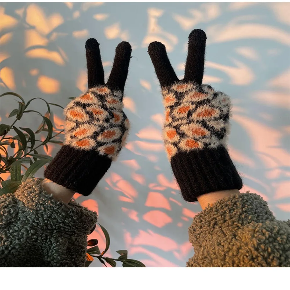 Driving Winter Leopard Simple Windproof Outdoor Thick Mittens Touch Screen Gloves Female Gloves Velvet
