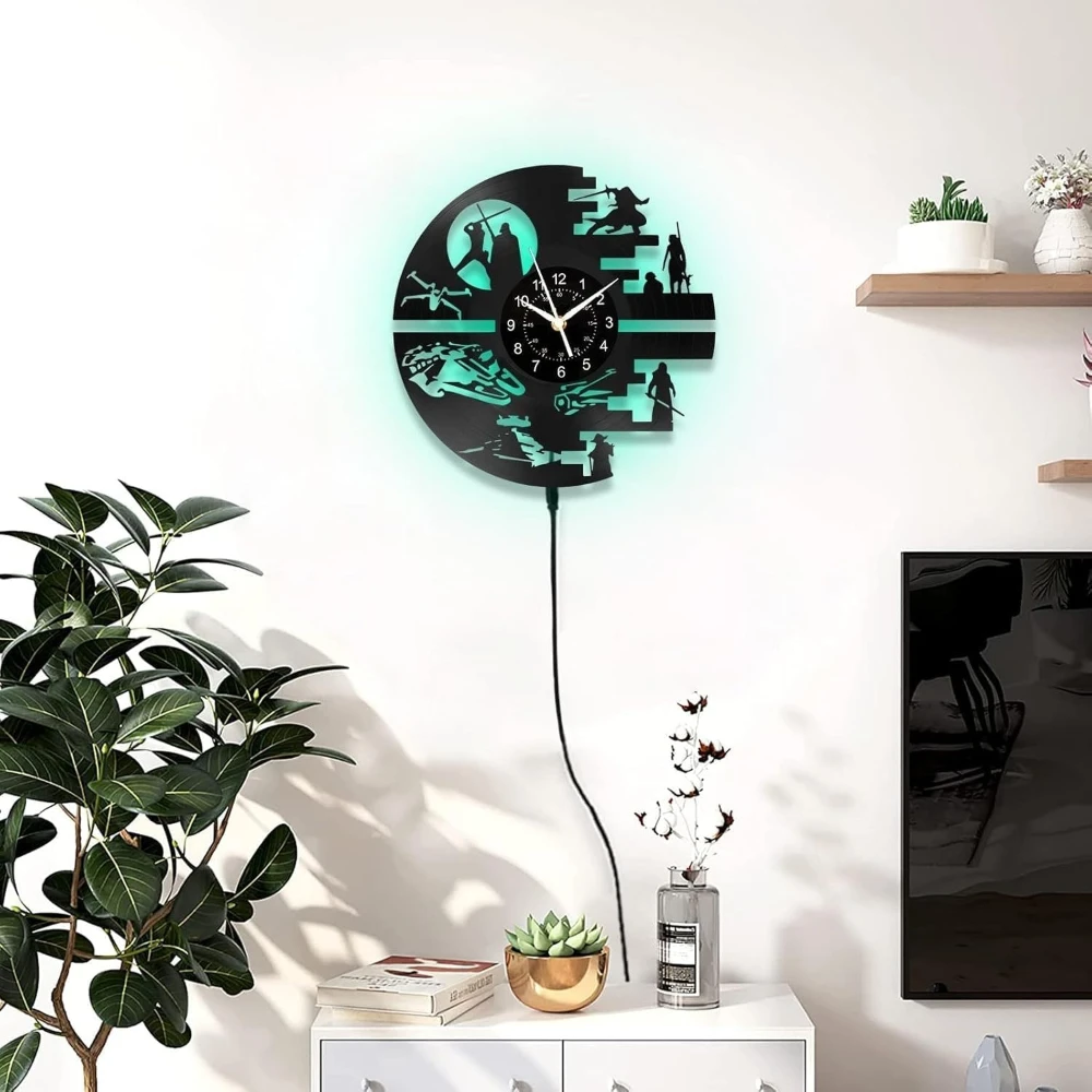 Science Fiction Movie Theme Clock Vinyl Record Wall Clock Home Decoration Children's Room 7 Color Nightlight Wall Clock Boy Gift
