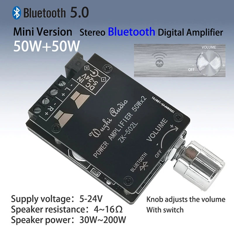 ZK-502L MINI 5.0 Bluetooth Amplifier Board Wireless Audio Digital Power 2 x 50W