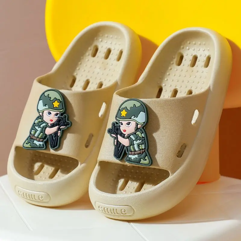 Adorable Dinosaur Children's Indoor Swimming Bathroom Anti-slip Waterproof Hollow out Baby Boy Slippers PVC Material Shoes