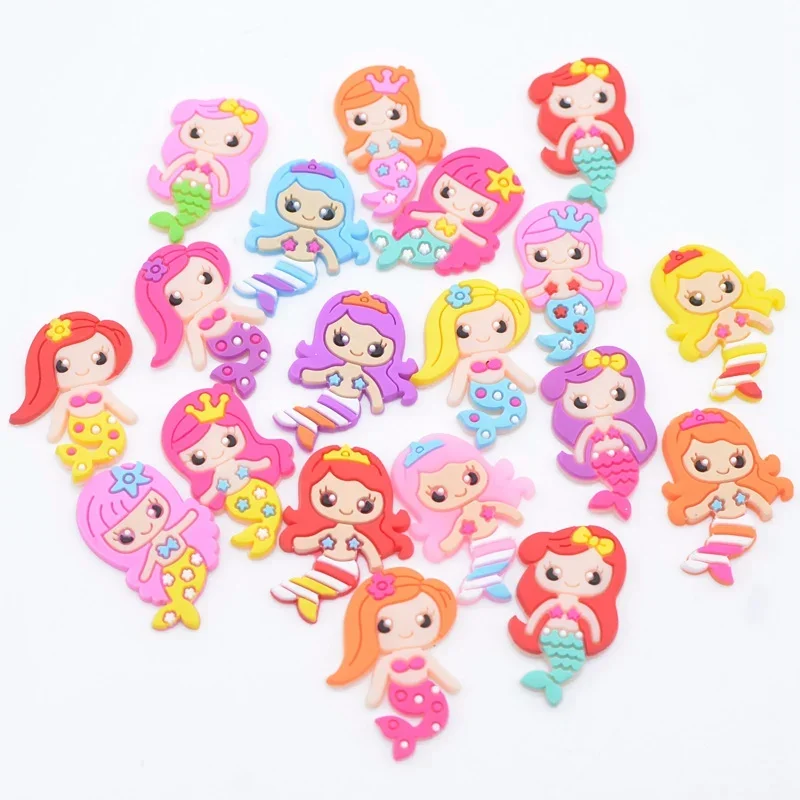 30Pcs/lots Mixed Mermaid Patches with Crown Starfish DIY Crafts Appliques 3D Girls Planar Figurine Accessories Bow Center