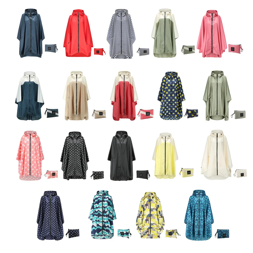 Women Men Rain Coat Front Zipper Breathable Polyester Waterproof Rainwear Camping Hiking Traveling Raincoat Cloak Jacket