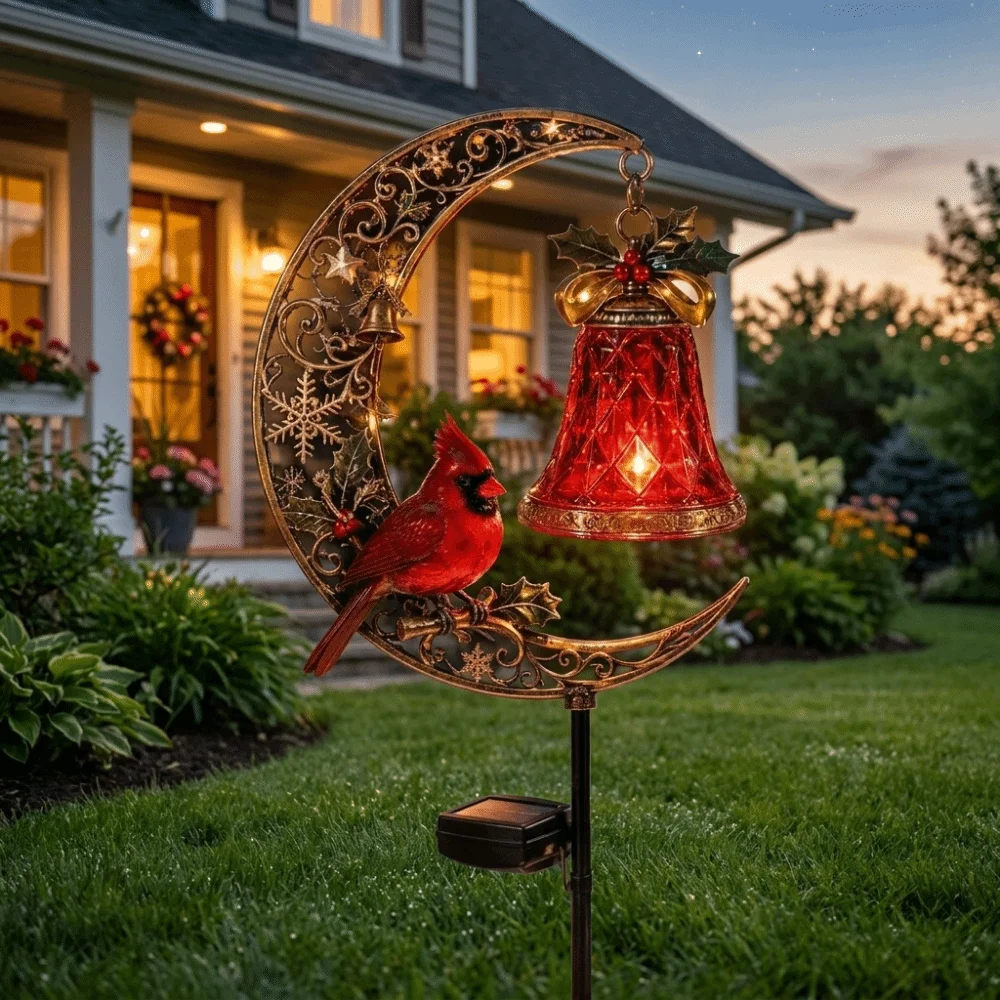 Waterproof Solar Christmas Crescent Garden Light Iron Metal Solar Powered Christmas Moon Solar Stake Light LED Glowing Snowman