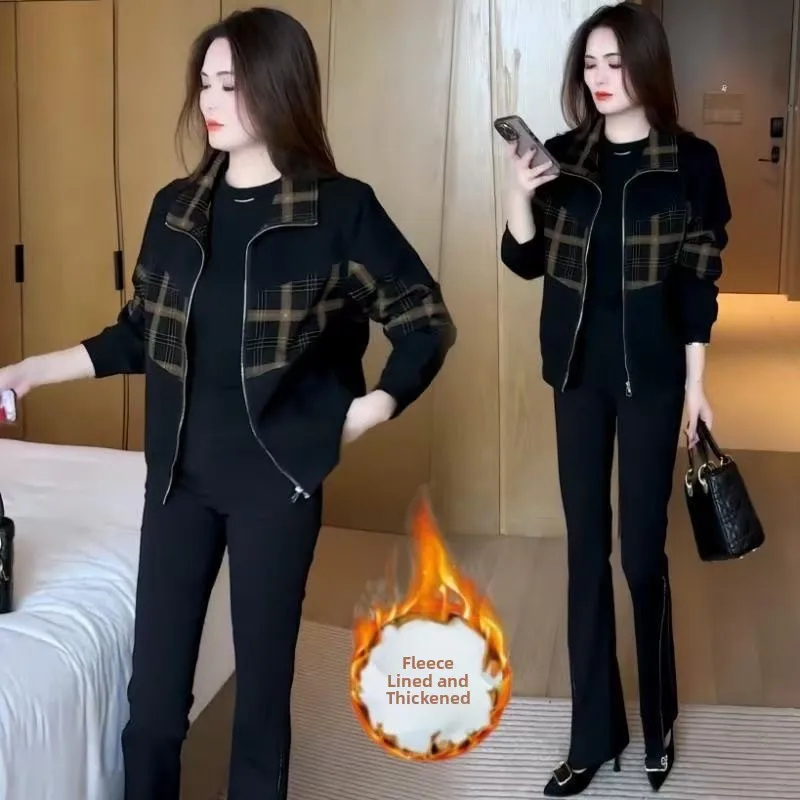 

Осенне-зимняя клетчатая женская повседневная универсальная утягивающая верхняя одежда на подкладке с воротником-молнией и застежкой-молнией