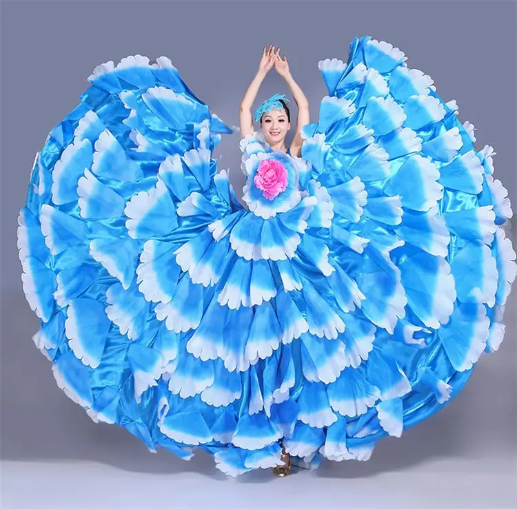 Flamenco Dress Woman Ruffles Dance Gypsy Skirt Woman Spain Belly Costumes Big Petal Spanish Chorus Stage Performance Wear S-3XL