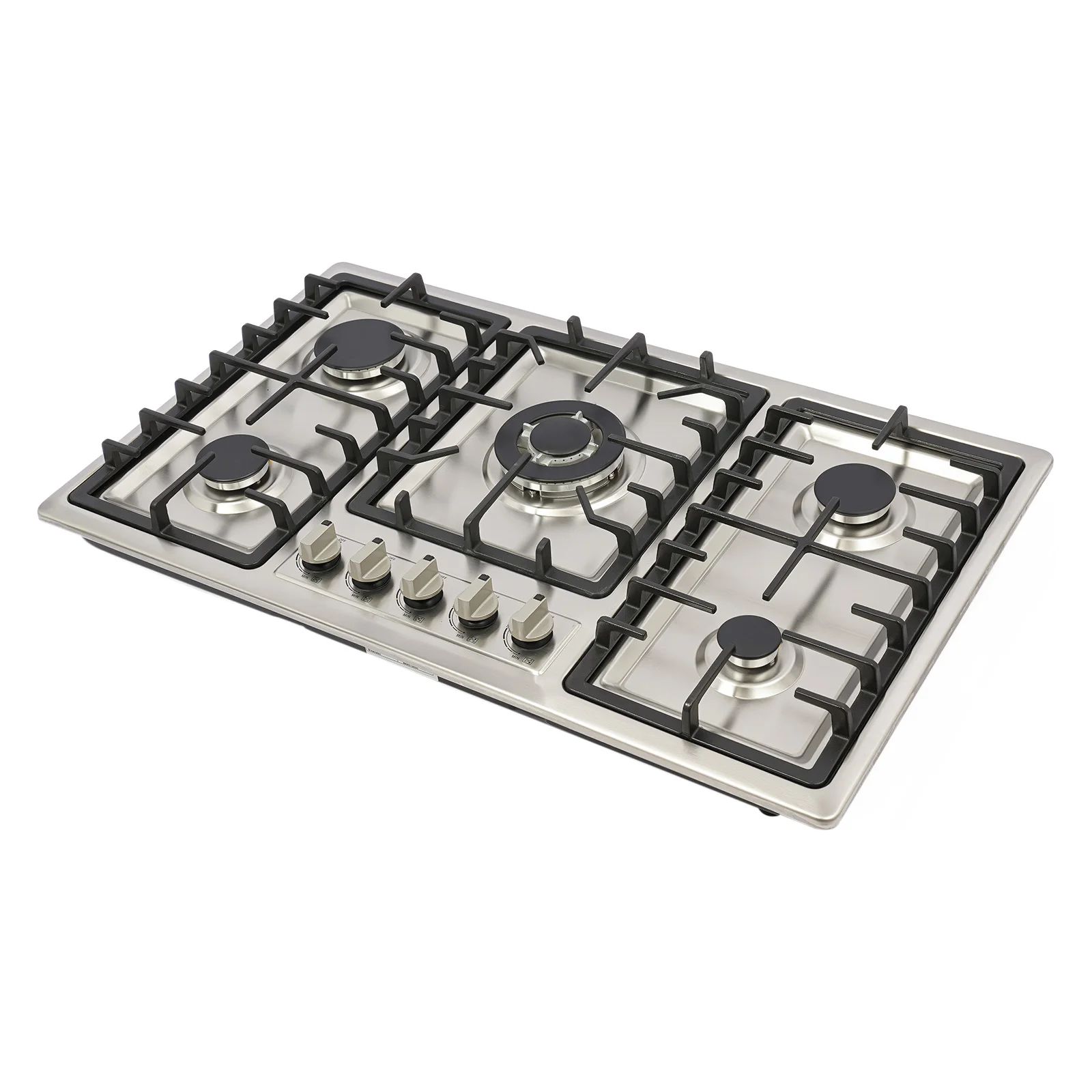 5-Burner Gas Cooktop Stainless Steel, Natural Gas Hob With Flame Failure Protection & Electronic Ignition, 5 Independent Knob Controls, NG Gas Stove, US Plug