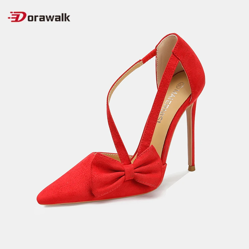 

Женские дизайнерские туфли-лодочки, пикантные замшевые туфли с бантом 12 см, красные, черные женские туфли на очень высоком каблуке с острым носком, свадебные туфли подружки невесты